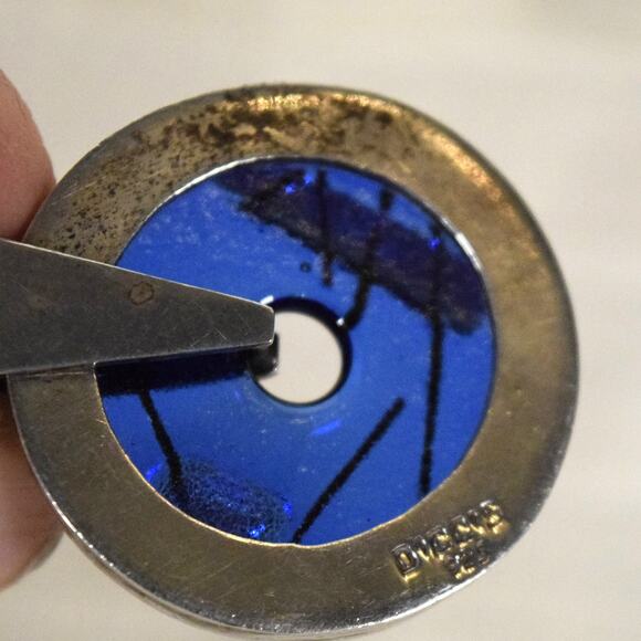 Vintage Sterling Silver & Cobalt Blue Dicroic Fused Glass Revolving Pendant 925 - Picture 7 of 7